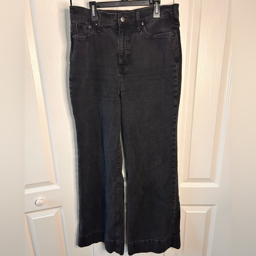 J Crew Women’s Black ‘96 Denim Trouser High-Rise Wide-Leg Jeans Size 29 Stretch